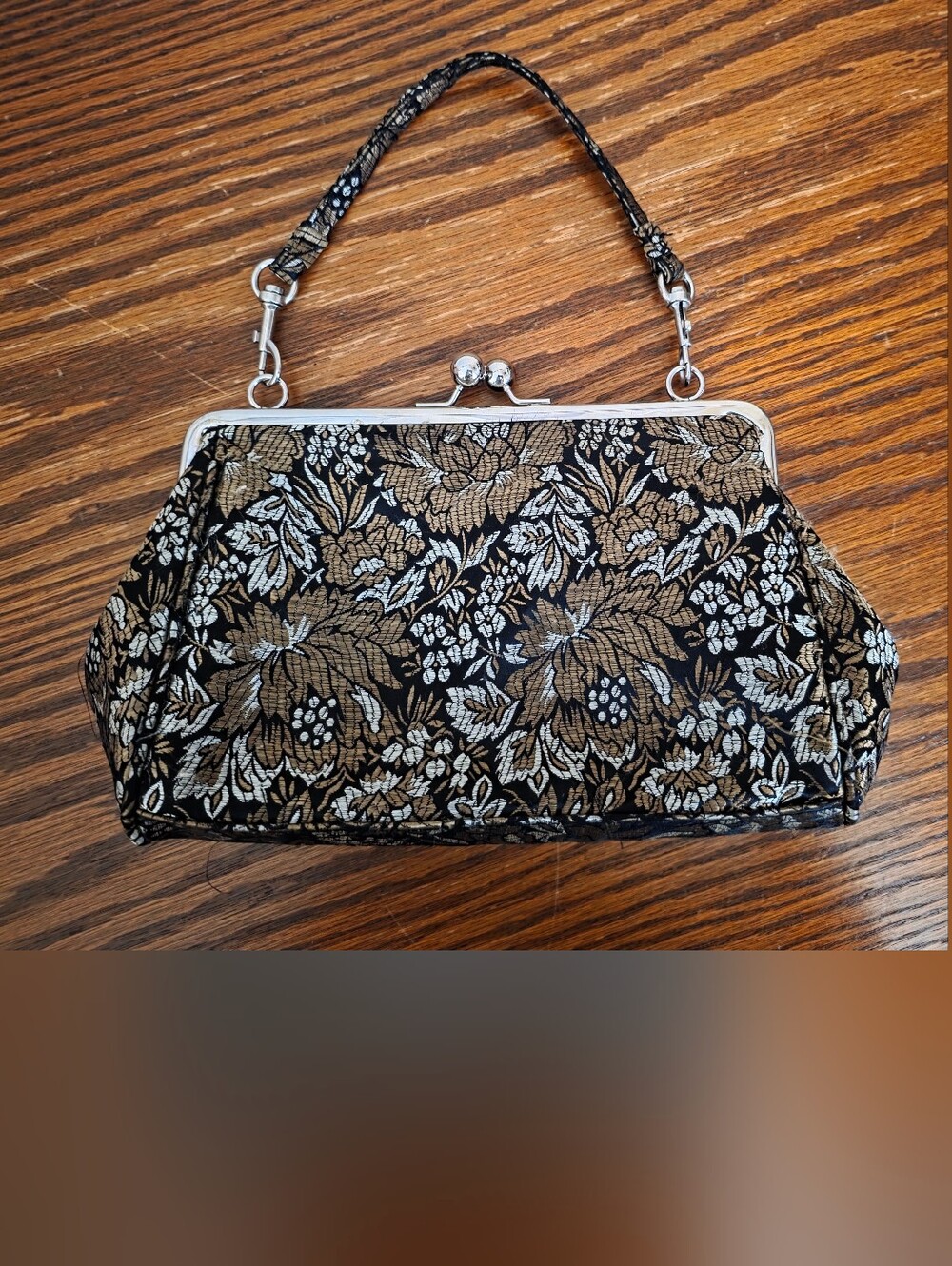 Black and Gold Floral Evening Clutch - Elegant Handbag, Removable Strap,